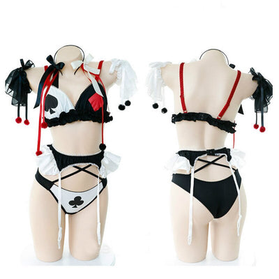 Mistress Gifts Ruffle Sexy Costume Garter Bra Set Kawaii Lingerie Set Naughty Magic Clown Circus Playing Card Girl Cosplay