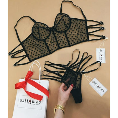 NEW Fashion Womens Sexy Lingerie Lace Mesh See Through Lingerie Babydoll Bandage G-String Underwear Bras Set