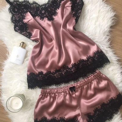 New Pijamas Women Summer Sexy Nighty Camisole Bow Shorts Top Slingerie Femme Sexy Velvet Pajamas Satin Sleepwear Lingerie Set