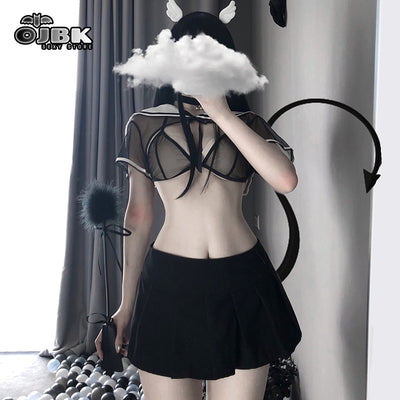 OJBK Women Sexy Lingerie Black Pink Lace Bunny Cosplay Bustier Fishnet Bodysuit with Stocking Erotic See Through Costumes 2020