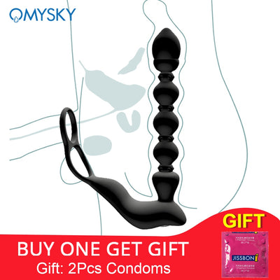 OMYSKY Male Prostate Massage Vibrator Penis  Vibrator Ring  Anal Plug Stimulator Butt Plug Delay Ejaculation Ring Toy For Men