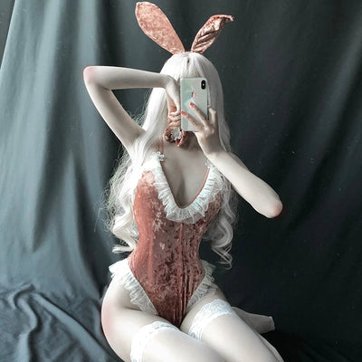 Playful Women Rabbit Bunny Lingerie Halloween Costume Party Sexy Cosplay Erotic Outfit Fancy Bodysuit Jumpsuit Babydoll