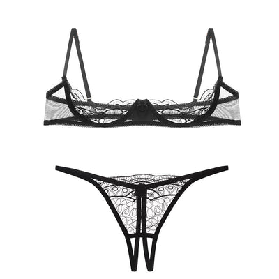 Porn Sexy Costumes Erotic Lingerie For Women Black Embroidery Lace Open Bra Sexy Lingerie Open Crotch Babydoll For Sex Underwear