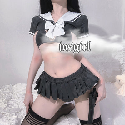 Schoolgirl Costume Cheerleader Miniskirt Grey Lingerie Mini Skirt School Girl Sexy Costumes Women Cosplay Student Uniform