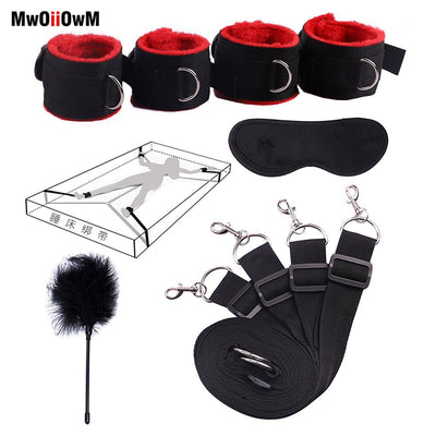 Sex Toys for Woman Men BDSM Bondage Set Under Bed Erotic Restraint Handcuffs & Ankle Cuffs & Eye Mask Adults Games for Couples