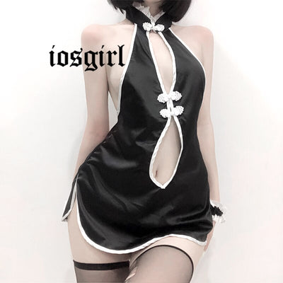 Sexy Costumes Lingerie Cosplay Lolita Vintage Skirt Backless Underwear Set Hollow Out Black Cheongsam Night Classical Sleepwear