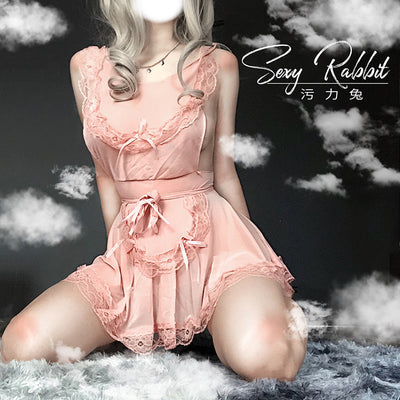 Sexy Lingerie Cosplay Erotic Apron Japanese Maid Costumes Babydoll Women Lace Pajamas Miniskirt Outfit Sweet Lolita Anime Dress