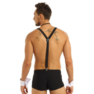Sexy Mens Gay Groom Tuxedo Lingerie Costume Cosplay Suit Male Erotic Boxer Briefs Underwear & Suspender Bow Tie Collar Bracelet
