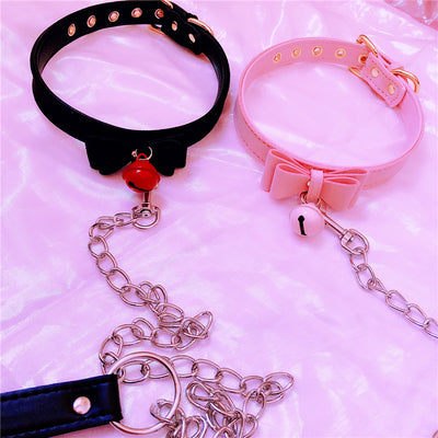 Sexy Rivet Alternative Metal PU Leather Collar Lead Chain Bell Choker Slave Costume ,BDSM Bondage Necklace Neckband Sex Toys