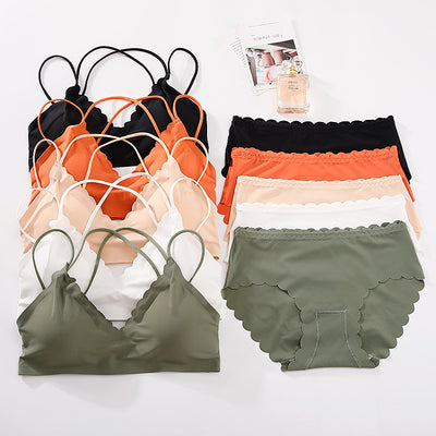 Sexy Women Bra Panties Set Glossy Seamless Bra Push Up Bralette Wireless Underwear Set Female Beach Japanese Lingerie Set