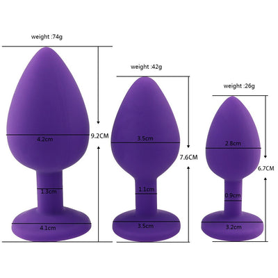 Soft Touch Rubber Butt Anal Plug  Anal Toy Prostate Massager Silicone Anal Trainer with  Crystal Jewelry 3 Different Size S/M/L