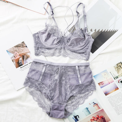 TERMEZY Classic Bandage Pink Bra Set Lingerie Push Up Brassiere Lace Underwear Set Sexy High-Waist Panties for Women Underwear