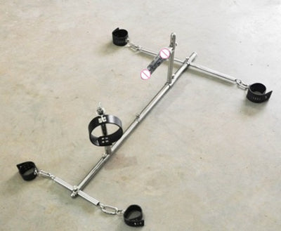 Unisex Stainless Steel Bondage Frame Leather Handcuffs Wrist Cuffs Anklet Neck Collar Dildo Dog Slaves Devices BDSM Sex Toy