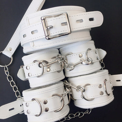 White SM PU Leather Retro Adjustable Handcuffs Restraints Ankle Cuff Restraints BDSM Bondage Slave Adult Sex Toys for couple