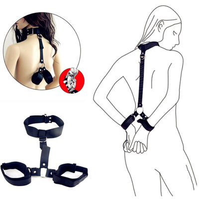 Women Sexy Halter Neck Collar BDSM Bondage Fetish Back Handcuffs SM Toys For Adult Slave Restraints Wrist Cuffs