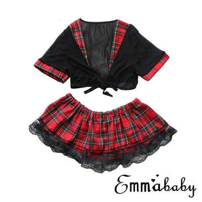 Women Girl Sexy Lingerie Student Uniform Cosplay Underwear Lace Hollow Babydolls Set