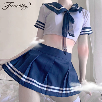 Women Japanese Sex Schoolgirl  Uniforms Mini Skirt High School Student JK Suit Sailor Tube Tops Sexy Lingerie Cosplay Costume