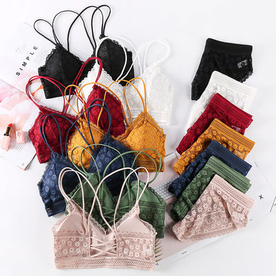 Women Lace Bra Sets Seamless Underwear Backless Vest Sexy Panties Padded Bralette Lingerie Ultrathin Briefs Female Intimates #F