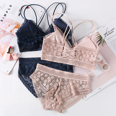 Women Lace Bra Sets Seamless Underwear Backless Vest Sexy Panties Padded Bralette Lingerie Ultrathin Briefs Female Intimates #F