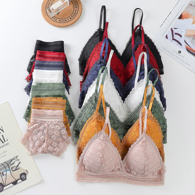 Women Lace Bra Sets Seamless Underwear Backless Vest Sexy Panties Padded Ultrathin Bralette Female Lingerie Briefs Intimates