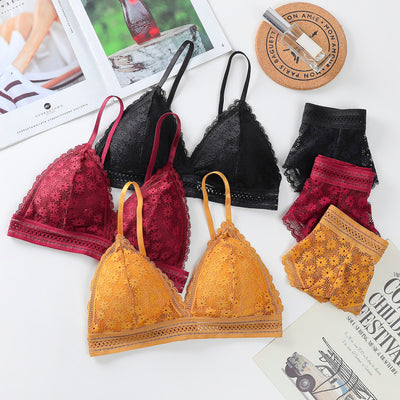 Women Lace Bra Sets Seamless Underwear Backless Vest Sexy Panties Padded Ultrathin Bralette Female Lingerie Briefs Intimates