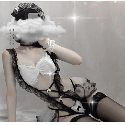 Women Lingerie Nigthwear Sexy Maid Cosplay Costumes Perspective Underwear Servant Classical Erotic Lace Outfit Babydoll Set