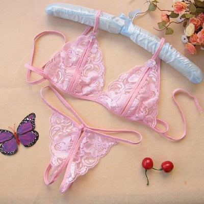 Women Lingerie Underwear Set Sexy Lace Transparent Bra G-String  H9