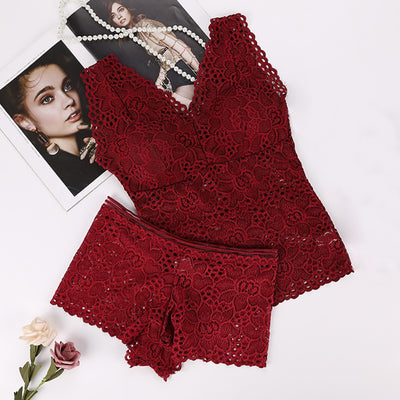 Women Push Up Seamless Embroidery Bra Lace Sexy Bra Set Wire Free Lingerie Transparent Female Underwear Set