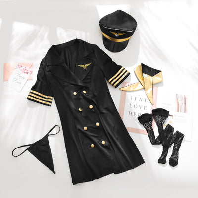 Women's Stewardess Costume Mini Dress Themed Party Lingerie Cosplay Flight Attendant Uniform Erotic Sexy Halloween Costumes