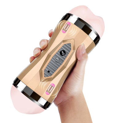Gelugee Male Masturbator Vibrator Real Vagina for Men Silicone Toy,Deep Throat Pussy Mouth Double Sex Toys for Adult Suck Man