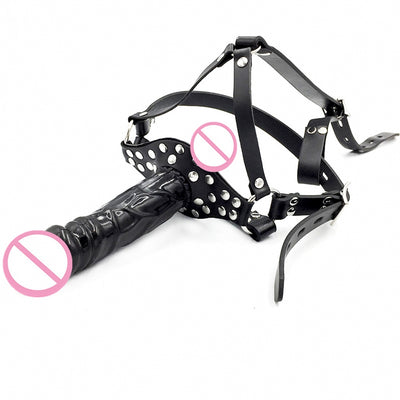 Sex Aids Double-Ended Dildo Gag Strap on Head Harness Mouth Plug Penis Realistic Cock Dick BDSM Erotic Gay and Lesbian Toys