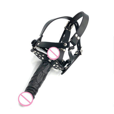 Sex Aids Double-Ended Dildo Gag Strap on Head Harness Mouth Plug Penis Realistic Cock Dick BDSM Erotic Gay and Lesbian Toys
