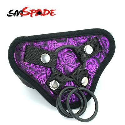 Smspade Black and Purple Rosey PU Strap on Harness for Strap on Dildo Sexy Underwear for Lesbian Sex Game,adult Sex Products